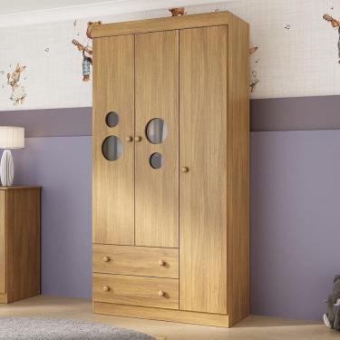 Imagem de Guarda-roupa Infantil 92cm Com Vidro 3 Portas E 2 Gavetas Pirulito Multimóveis MP4467 Madeirado