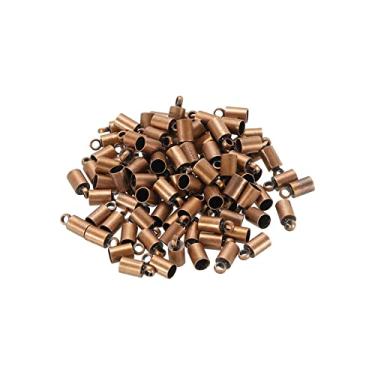 Imagem de 100 peças de tampas de extremidade de 3,5 mm tampas de extremidade de barril Kumihimo tampas de latão para cordão de couro, borlas, fabricação de joias, comprimento de 4 mm tom de cobre