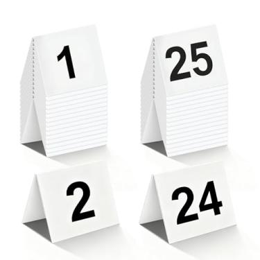 Imagem de Estleys Números de mesa de restaurante 1-25 brancos, cartões de número de mesa estilo barraca de acrílico dupla face para recepção de casamento, placas numéricas para festas, banquetes, recepções de