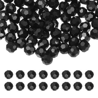 Imagem de Generic Contas de cristal redondas de 10 mm, 100 peças de contas de vidro facetadas com contas espaçadoras soltas para fazer joias, pulseira, colar, brincos, sinos de vento, artesanato, preto