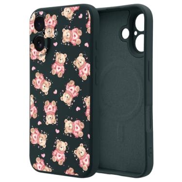 Imagem de OFQKOAKS Capa para iPhone 17 Pro Max compatível com MagSafe, suéter feminino romântico dos namorados com coração de urso, capa protetora de silicone líquido preto macio para mulheres e meninas