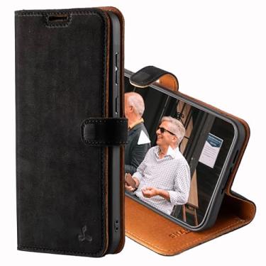 Imagem de Snakehive Carteira de couro para Samsung Galaxy A55 5G - Capa carteira de couro real - Couro genuíno com suporte de visualização e 3 porta-cartões - Capa flip com compartimento para cartão (preto)