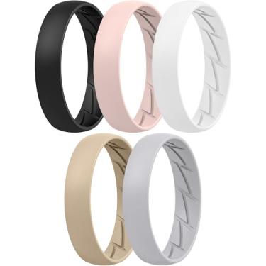 Imagem de ThunderFit Anéis de silicone para ele e ela, pulseiras de noivado de borracha unissex - pacote variado de 1/4/5/7/8, 5.5 - 6 (16.50mm), Silicone, Sem pedra preciosa