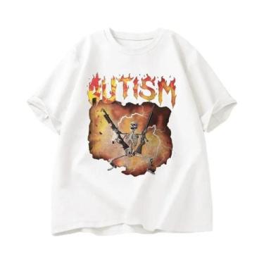 Imagem de Camiseta Gráfica Engraçada De Esqueleto Para Mulheres Autistas, Estilo