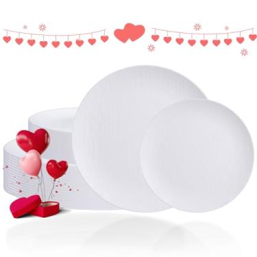 Imagem de WONDERFUL 32 peças de pratos de plástico branco, reutilizáveis, inquebráveis, conjunto de pratos, pode ser lavado na máquina de lavar louça, pratos de casamento ao ar livre inclui: 16 jantares 25,4 cm