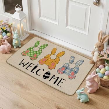 Imagem de Mocsicka Tapete de porta Coelho da Páscoa Feliz Páscoa Coelho Bonito Bem-vindo Tapete Decorativo Primavera Tapete Antiderrapante para Entrada Externa Capacho 43 x 76 cm