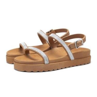 Imagem de Sandalia Papete de Strass Flatform Feminina Rasteirinha Tratorada Com Fivela Moderna Palmilha Macia-Feminino