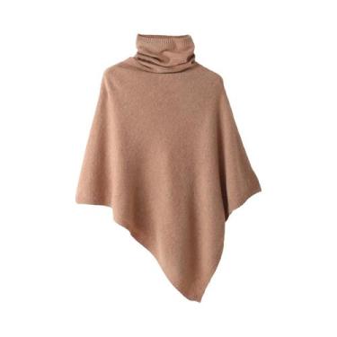 Imagem de Poncho Feminino De Cashmere Macio E Quente Com Gola Alta, Xale De Lã 1