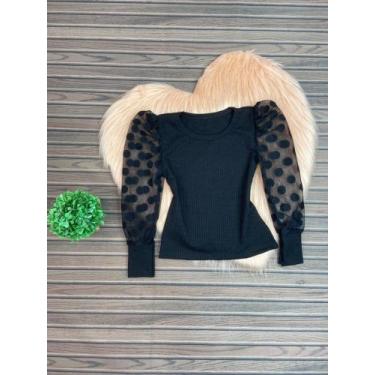 Imagem de Blusa Infantil Manga Bufante Tule Mini Diva Blogueirinha, 08, Preto
