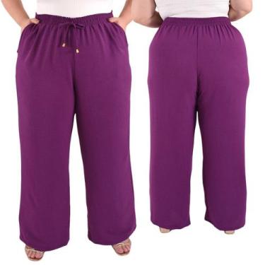 Imagem de Calça Pantalona Plus SIze Feminina Cintura Alta Dunas Tendencia, Roxo,