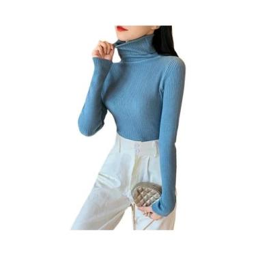 Imagem de Suéter Feminino De Manga Longa Tricotado Com Gola Alta, Pulôver Macio 