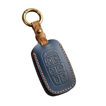 Imagem de Capa de couro artesanal para chave remota de carro, bolsa de proteção, compatível com Chrysler PACIFICA Mini Van 2017 2018 2019(7 Buttons Blue)