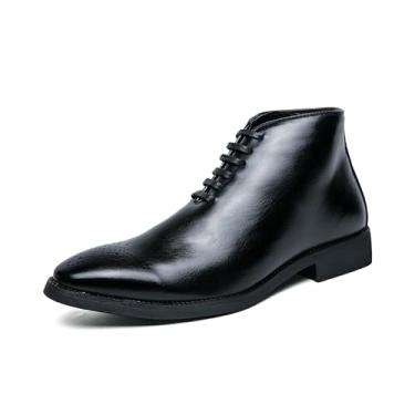 Imagem de Botas masculinas Oxford casuais de couro PU Chukka botas retrô britânicas diárias trabalho escritório tornozelo botas masculinas, Preto, 41