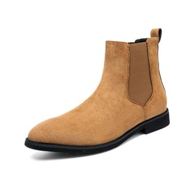 Imagem de Chelsea Bota masculina casual confortável sem cadarço cano médio Chukka elegante sapatos sociais tamanhos regulares e plus size, Marrom camelo, 38 BR