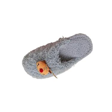Imagem de Pantufas femininas modernas casuais inverno Natal forro de lã quente interior exterior bico redondo sem salto, Cinza, 34