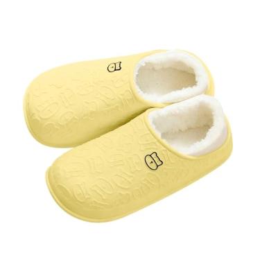 Imagem de Pantufas femininas de inverno forradas com lã casual para uso interno e externo, Amarelo, 35