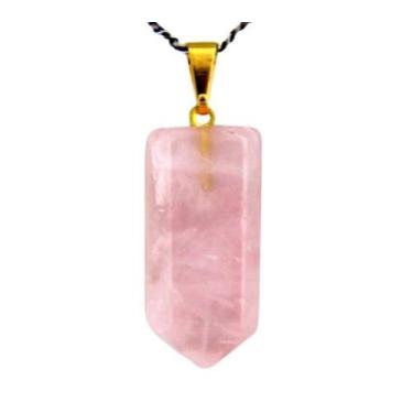 Imagem de Colar Pontinha Pedra Quartzo Rosa Presilha e Pino Dourado - Cristaisde