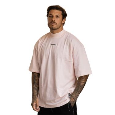 Imagem de Camiseta Oversized Gola Alta Borracha Streetwear Confortavel Masculina Rosa-Masculino