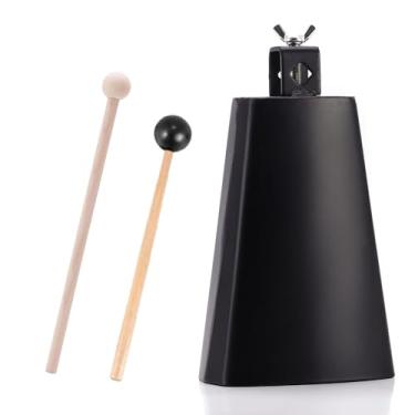 Imagem de Homelavie Cowbell Instrumento para Bateria Sino de Vaca de Aço com 2 Bastões e 2 Instrumentos de Percussão de Almofada Acústica para Adultos Criadores de Ruído para Eventos Esportivos (18 cm)