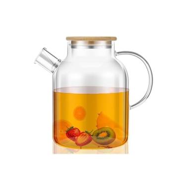 Imagem de Jarra de vidro para servir bebidas com tampa de bambu Jarro de água resistente ao calor de 1800 ml com alça ótimo para bebidas frias e quentes jarra de água