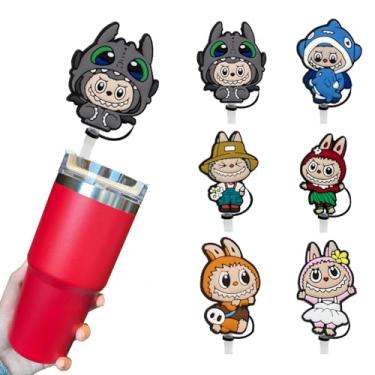 Imagem de 6 peças de cobertura de canudo de silicone reutilizáveis, acessórios para copos Stanley, tampa de palha fofa para canudos Stanley Topper de 10 mm