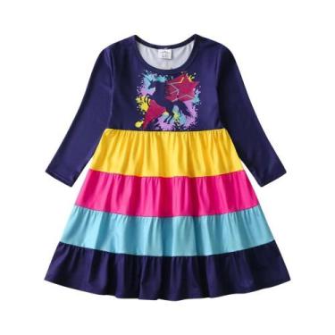 Imagem de Vestido Listrado Com Estampa De Unicórnio Colorido Para Meninas, Vesti