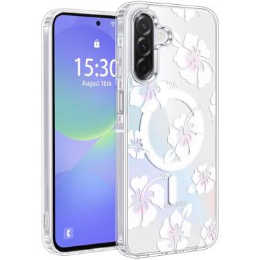 Imagem de Jkvare Capa para Samsung Galaxy A36 compatível com MagSafe, capa protetora magnética sem fio com padrão estético cristalino para mulheres e meninas - hibisco pastel