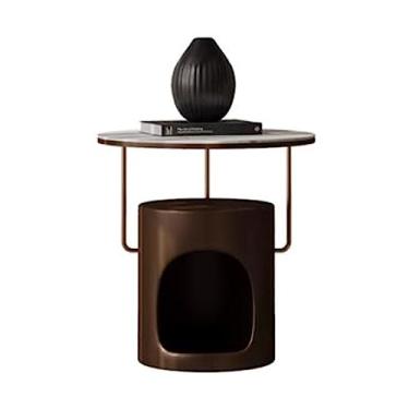 Imagem de Mesa lateral redonda, mesa lateral, mesa de cabeceira, mesa de centro pequena, mesa de sofá de 2 camadas para espaço pequeno, sala de estar, quarto, varanda pequena mesa de café (café)