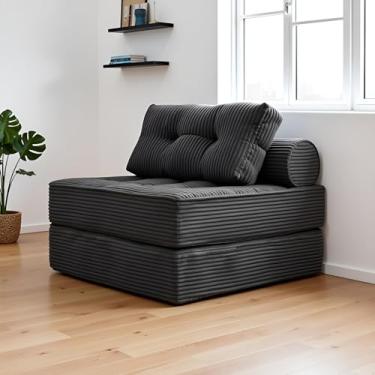 Imagem de HonTop Sofá-cama dobrável, poltrona conversível com travesseiro, sofá dobrável de veludo desossado com suporte para as costas, espreguiçadeira dobrável portátil para sala de estar, apartamento e