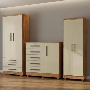Imagem de Quarto com Cômoda, Guarda-roupa e Armário Multiuso