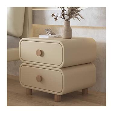 Imagem de Mesa de cabeceira exclusiva de couro sintético cáqui, mesa de cabeceira, 2 gavetas, mesa de cabeceira com pé de madeira, estilo moderno para quarto, sala de estar, armazenamento, móveis, quarto (C40 x