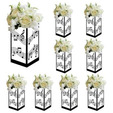 Imagem de AnyDesign 8 peças de mesa de música centro de mesa preta caixa de lanterna de papel para decoração de casamento festa musical decoração de arranjo de flores
