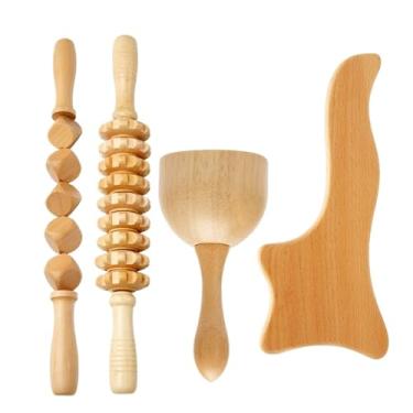 Imagem de Ferramentas de massagem para terapia de madeira anticelulite, rolo massageador de madeira, copo Gua Sha, kit de drenagem linfática (estilo p)