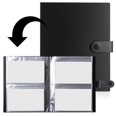 Imagem de Alfion Fichário para cartão de índice 3 x 5 com mangas de plástico transparente, organizador de cartões flash com fecho de botão, 96 bolsos totais para porta-cartões