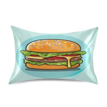 Imagem de xigua Fronha de cetim hambúrguer para cabelo e pele, lavável à máquina, antiderrapante, refrescante, almofada queen com fecho de envelope, 50,8 cm x 76,2 cm