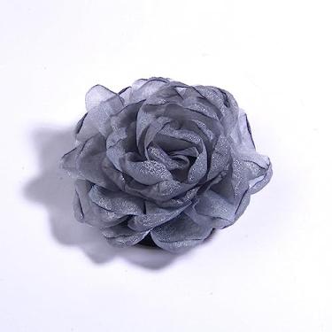 Imagem de 5 peças de flores artificiais de chiffon grandes feitas à mão de 9,5 cm para convite de casamento, azul escuro