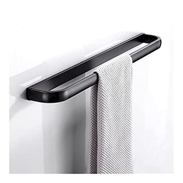 Imagem de Suporte de toalha de ouro rosa, latão montado na parede cozinha banheiro toalheiro único, cromo preto níquel toalha de banho prateleira cabide bronze barra de toalha (cor: branco) (preto)