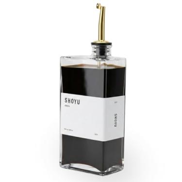 Imagem de Galheteiro Quadrado de Vidro 500ml com Bico Dosador Dourado para Azeite, Vinagre e Outros (Shoyu)