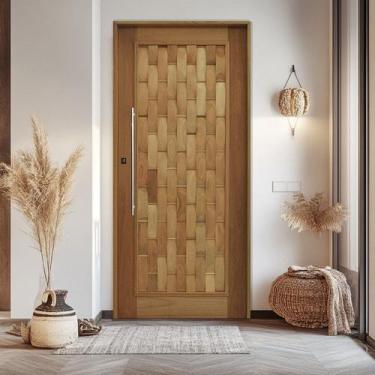 Imagem de Porta Couro em Pé Batente 14 Puxador Tubo 80 Cm 82 X 210 Rodam Abertur