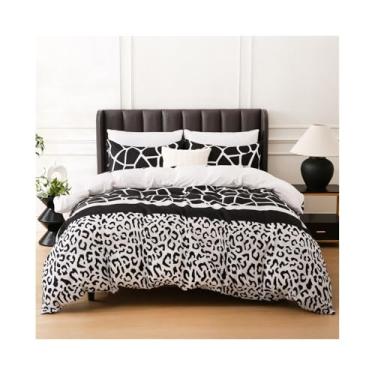 Imagem de x3anggyt5 Conjunto de capa de edredom com estampa de leopardo preto e branco reversível, conjunto de cama geométrico abstrato de luxo (EUA solteiro (173 x 229 cm))