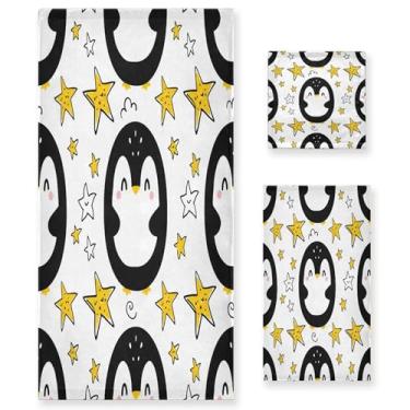 Imagem de xigua Conjunto de toalhas de banheiro pinguim fofo absorvente macio 3 peças toalha de banho toalha de mão toalhas decorativas para banheiro, academia, hotel, praia, piscina