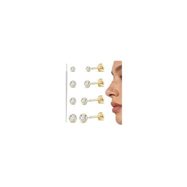 Imagem de GEMQUEEN G23 Brincos de titânio com costas planas hipoalergênicos: brinco sem fio banhado a ouro 14 k 16 g 18 g 20 g cartilagem hélice tragus concha piercing joias pequenos nariz lábio labret tachas