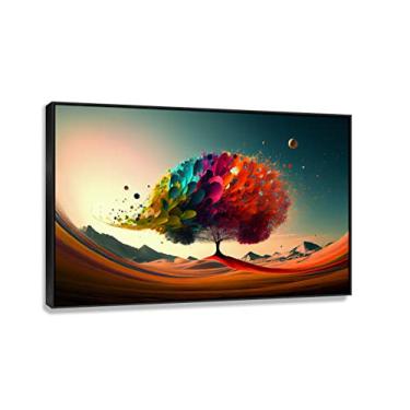 Imagem de Cesnavas Impressão em tela abstrata moderna Arte de parede Árvore colorida no deserto futurista. Pôster de arte colorido minimalista para sala de estar decoração de escritório emoldurado pronto para
