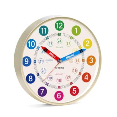 Imagem de TIMESS Relógio de parede de 30,5 cm, analógico de quartzo silencioso sem tique-taque, relógio de ponto para aprender a contar, ideal para casa, quarto, cozinha, decoração de escritório (ouro)