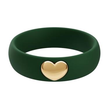 Imagem de ThunderFit Anéis de silicone para mulheres, aliança de casamento de silicone com pingente de coração banhado a ouro 14K, 5,5 mm de largura, 2 mm de espessura, 9.5 - 10 (19.80mm), Silicone, Sem pedra