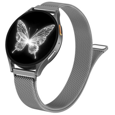 Imagem de SNBLK Pulseiras magnéticas de metal finas compatíveis com Galaxy Watch 7 6 5 4 FE de 40 mm e 44 mm/6 Classic/Active 2/5 Pro/Watch 3, pulseira de malha de aço inoxidável milanesa para Galaxy Watch