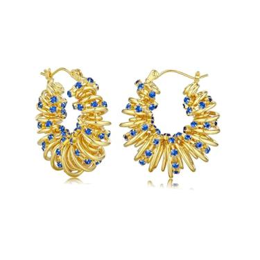 Imagem de Brincos femininos banhados a ouro 18K com argola aberta torcida curva grossa com zircônia cúbica da SNGIA, grande feito à mão, textura espiral, trançada, formal, moderna, argola, presente, joia