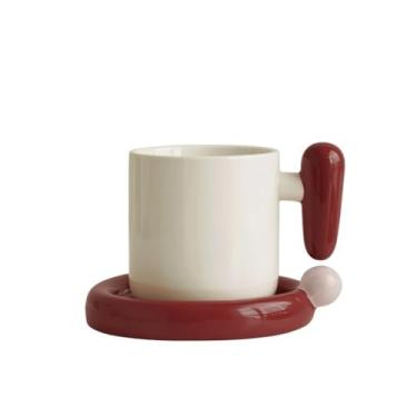 Imagem de KHUTRW3D Conjunto de caneca e prato vermelho para casa, café de cerâmica em 1 capacidade de 383 g para decoração de copos de emparelhamento de casa ou melhor amigo