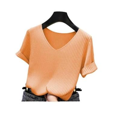 Imagem de Blusa Feminina De Verão Com Manga Curta E Decote Em V, Camiseta De Tri