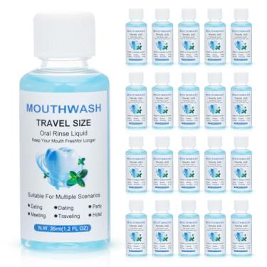 Imagem de Enxaguante bucal de viagem a granel, mini enxaguante bucal de 35 ml a granel, para refrescar o hálito, fácil de transportar, adequado para trabalho, viagens, hotéis, encontros essenciais (pacote com